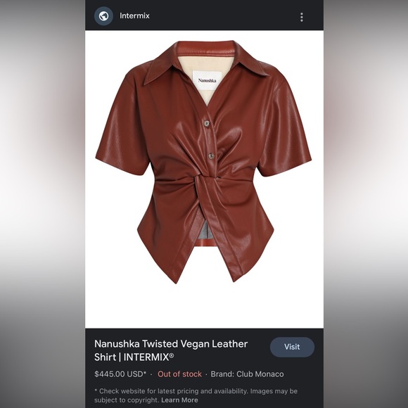 Nanushka Twisted Vegan Leather Top - Picture 3 of 3